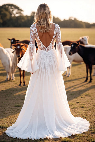 Corset White A Line Wedding Dress with Appliques